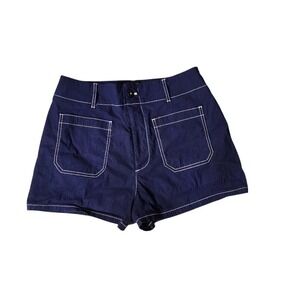 Maeve The Colette Blue Contrast-Stitch Shorts | Size 32